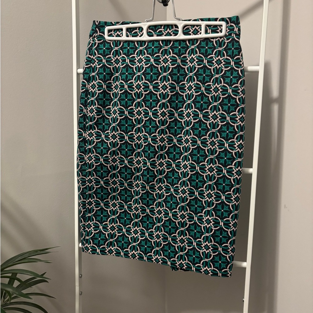J. Crew Teal and White Geometric Pencil Skirt - Picture 3 of 9